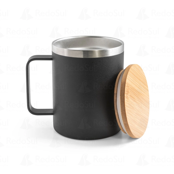 Copo personalizado em aço inox reciclado com tampa em bambu 420 mL